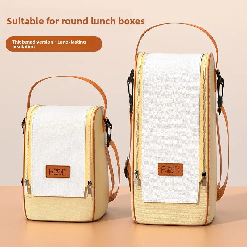 厚手アルミ箔断熱丸型ランチボックスキャリーバッグ-大型サイズ-食器保存容器-アウトドア用