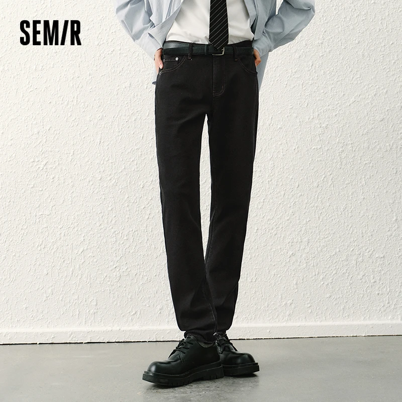 Semir الدينيم السراويل الرجال السود 2025 ربيع جديد سليم مستقيم الأزرق الجينز تنفس سترتش زيادة تأثير
