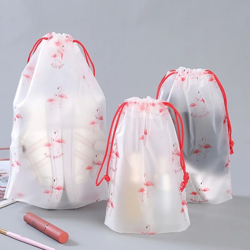 3pcs/set Cute Transparent Frosted Drawstring Storage Bag Swim Bag Travel Clothes Underwear Shoes Cosmetic Waterproof Organizer