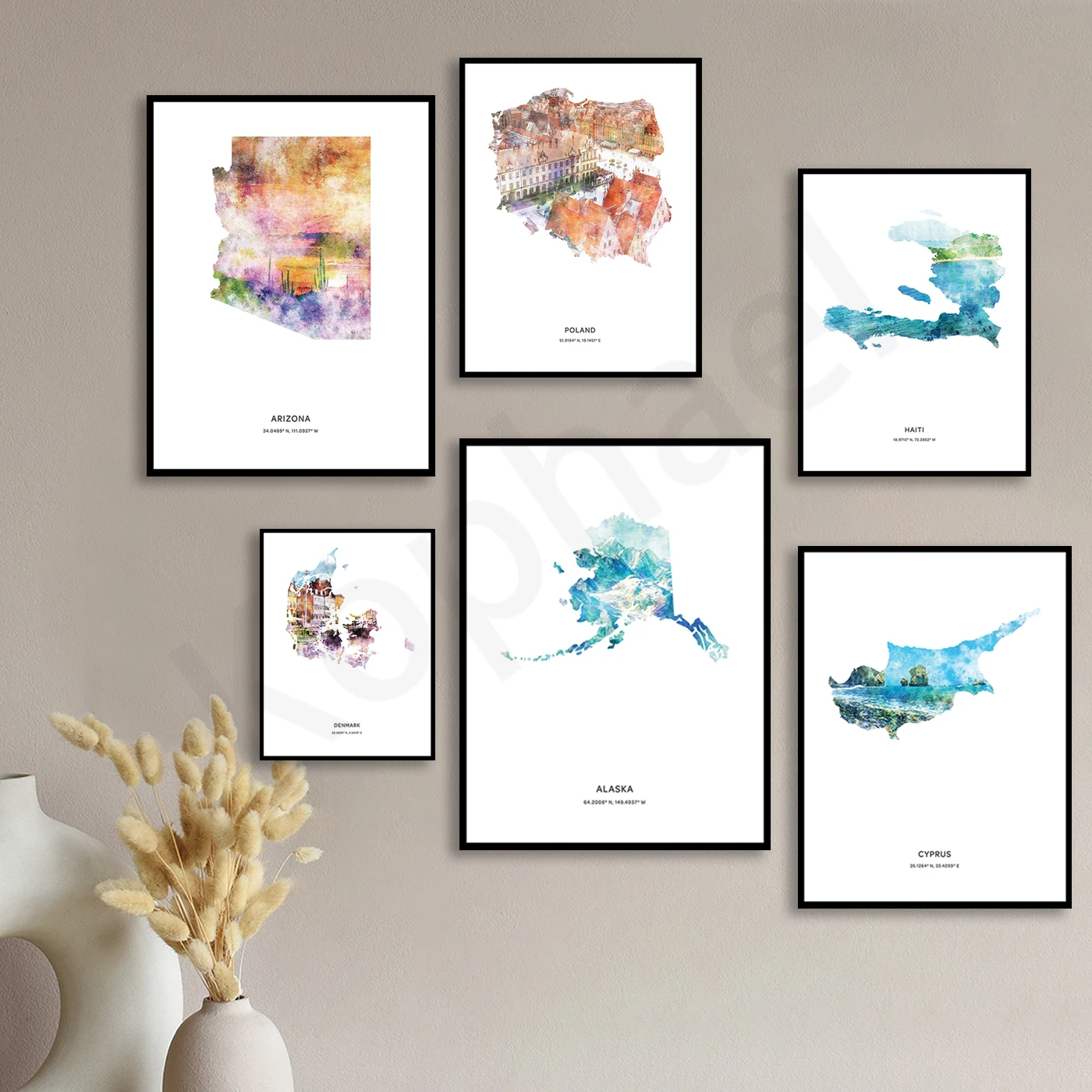 Alaska Denmark Cyprus Canada Bulgaria Australia Haiti Poland Kansas Arizona Georgia Georgia City Travel Map Poster