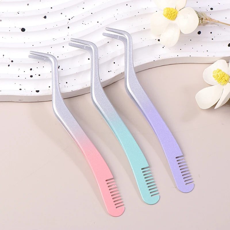 1 PC Eyelash Comb Tweezers Makeup Stainless Steel Non-magnetic Pincet Volume 3D Lashes Extension Tweezers Tools