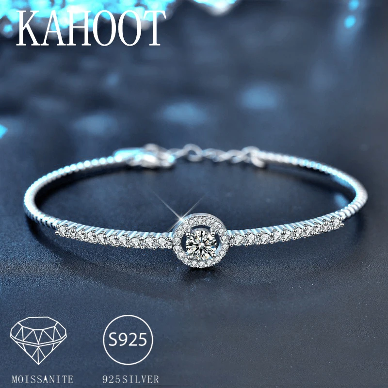 

Круглый браслет из стерлингового серебра 925 пробы с муассанитом 0,5 карата, высококачественный простой нишевый дизайн для женщин