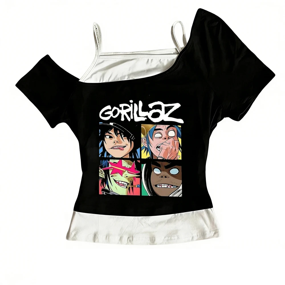 Gorillaz cropped top female japan gothic grunge summer clearance sales top tees korean fashion scene  gyaru japanese graphic