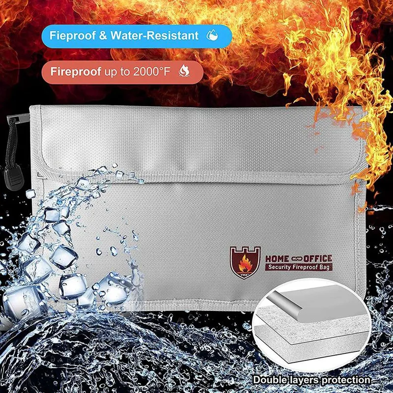 3X Fireproof Document Bag,Waterproof And Fireproof Money Bag With Zipper,Fireproof Safe Storage Pouch For Passport Ect.