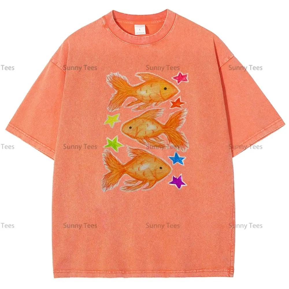 

Cotton Y2k T-Shirt Women Oversized Star Lucky Goldfish Print Short Sleeve High Quality Summer Casual Top Women Clothing