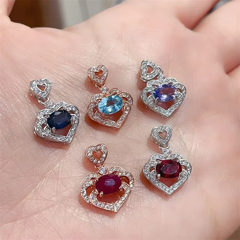 

Authentic Silver 925 Pendant Necklace Natural Tanzanite Garnet Ruby Topaz Sapphire Gemstone Christmas Gift with Certificate