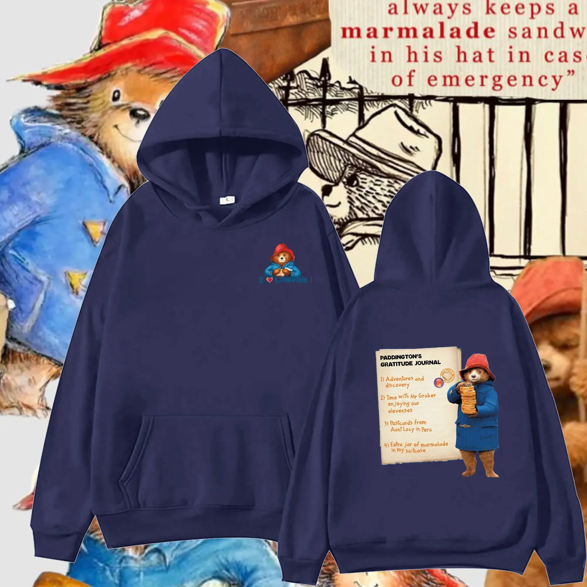 

Retro and Funny Paddington Bear in London Graphic Woman Hoodies Double-sided Print Unisex Hoodie Loose Pullover Sweatshirt Tops