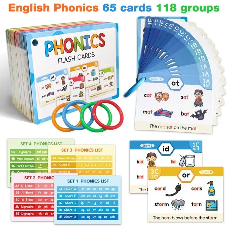 Phonics Learning Flash Cards Set Phonics Learning Cards Educational For Kids English Reading Writing Skills D2RC
