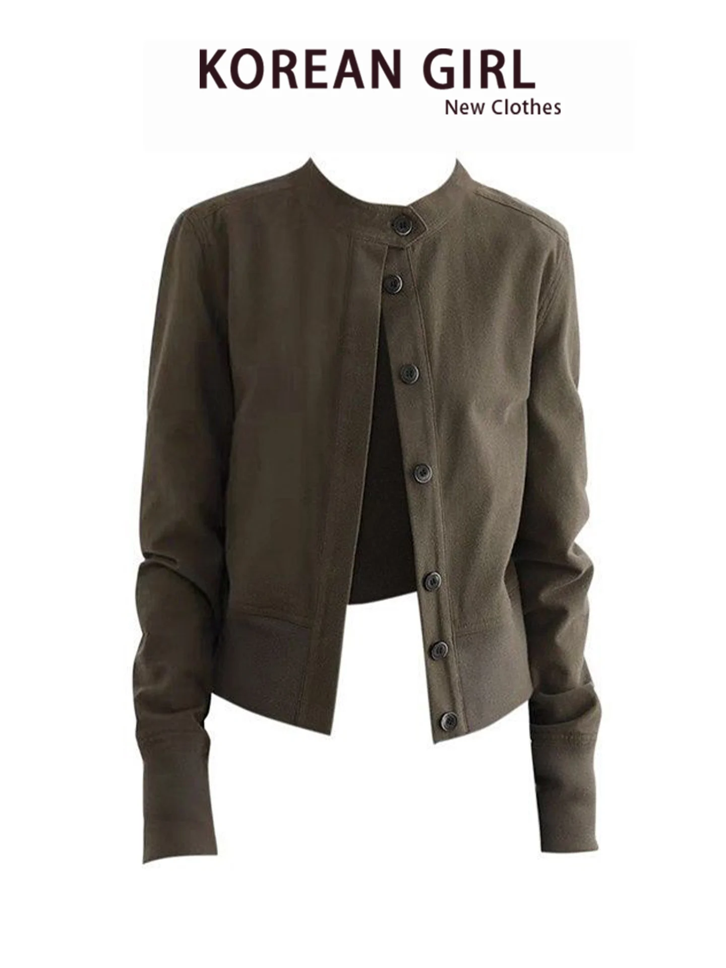 Retro Style Short Brushed Fleece Stand Collar Jacket Women's Autumn Casual Commute Outerwear Comfortable Straight Cut Top