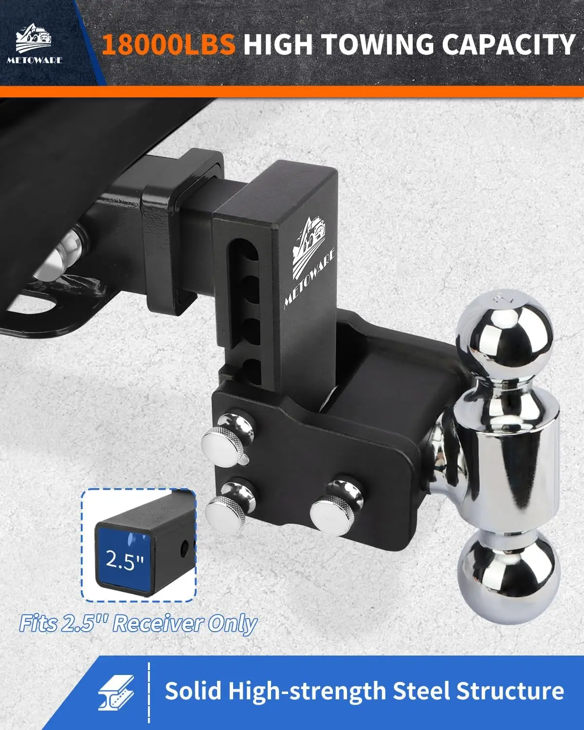 Truck Towing, No Specific Material Mentioned, No Color Mentioned, 18000 LBS GTW with Anti - Theft Pin Lock