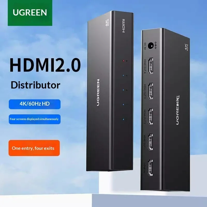 UGREEN CM604 HDMI Splitter 1 in 4 Out 4K 60Hz HDMI 2.0 Video Distribution with Power for Monitor TV