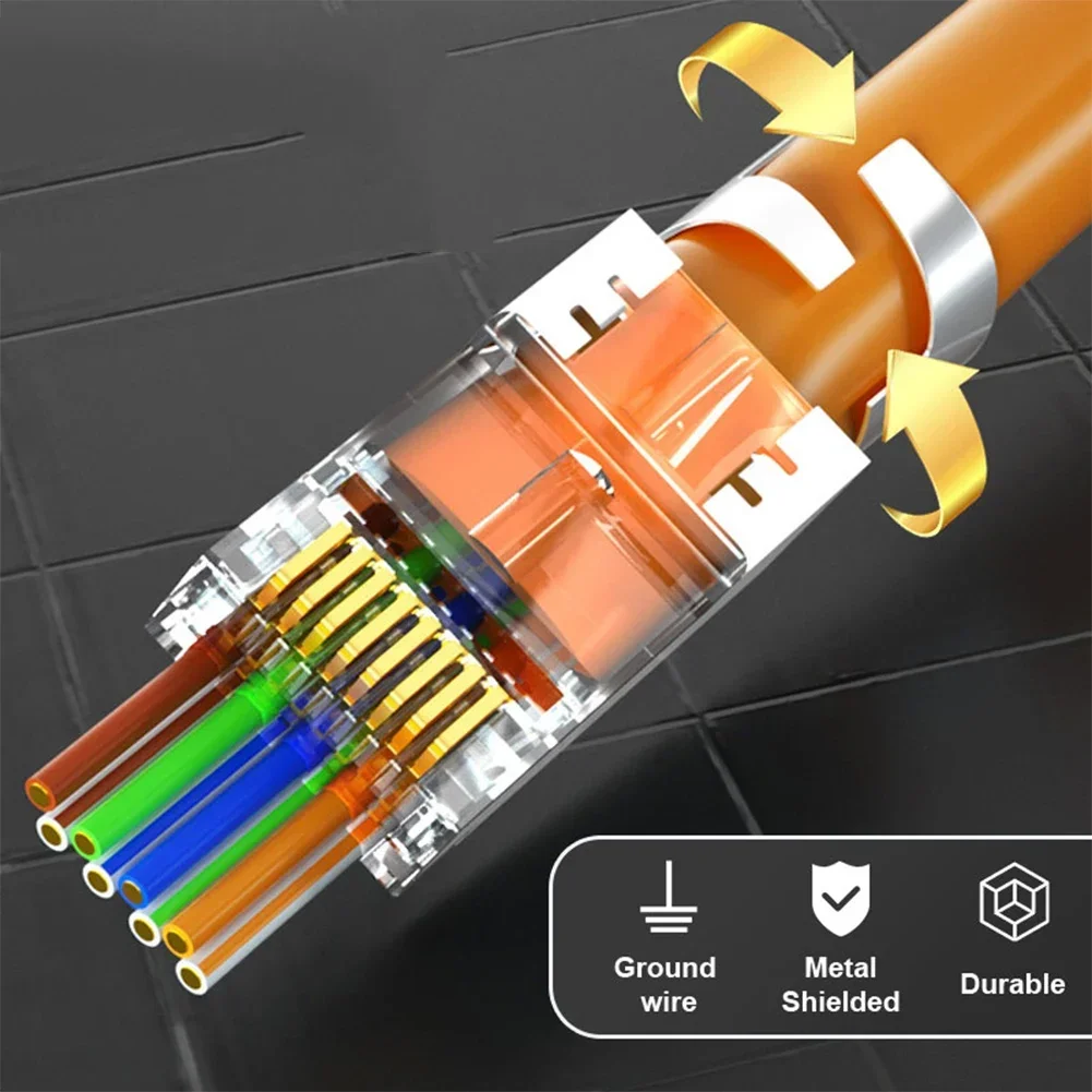 10/5/1Pcs RJ45 Connector Cat8 Cat7 Cat6A RJ45 Plug Shielded FTP 8P8C Network Crimp Connectors RJ45 Network Modular Plug