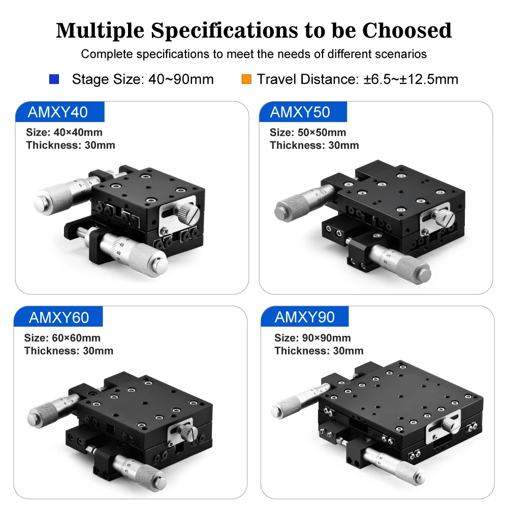 AMXY90/AMXY60/AMXY50/AMXY40 Manual Positioning Stage Linear Guide Blocks High Accuracy Low Profile Aluminum Alloy 1 Year