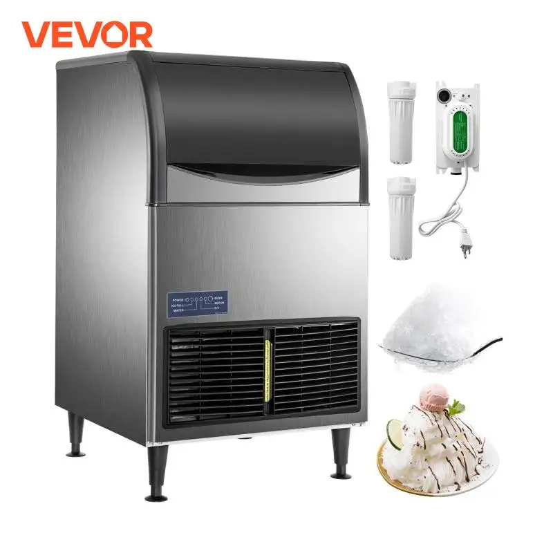 VEVOR 132/220 LBS Per 24 H Ice Cube Maker Machine Countertop Snowflake Compressor 304 Stainless Steel Produce for Commercial Use