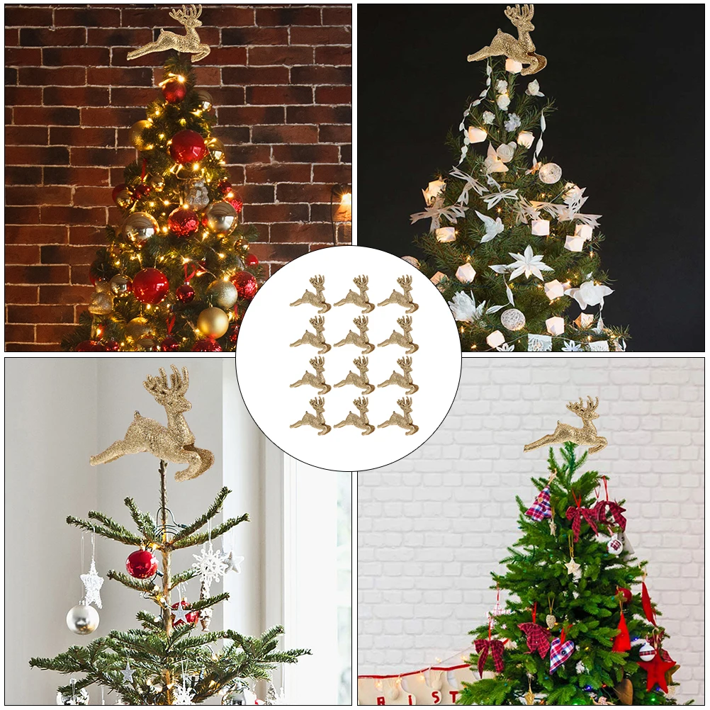 

18Pcs Xmas Tree Toppers Glitter Hollow Christmas Treetop Deer Ornament Xmas Festive Tree Decoration