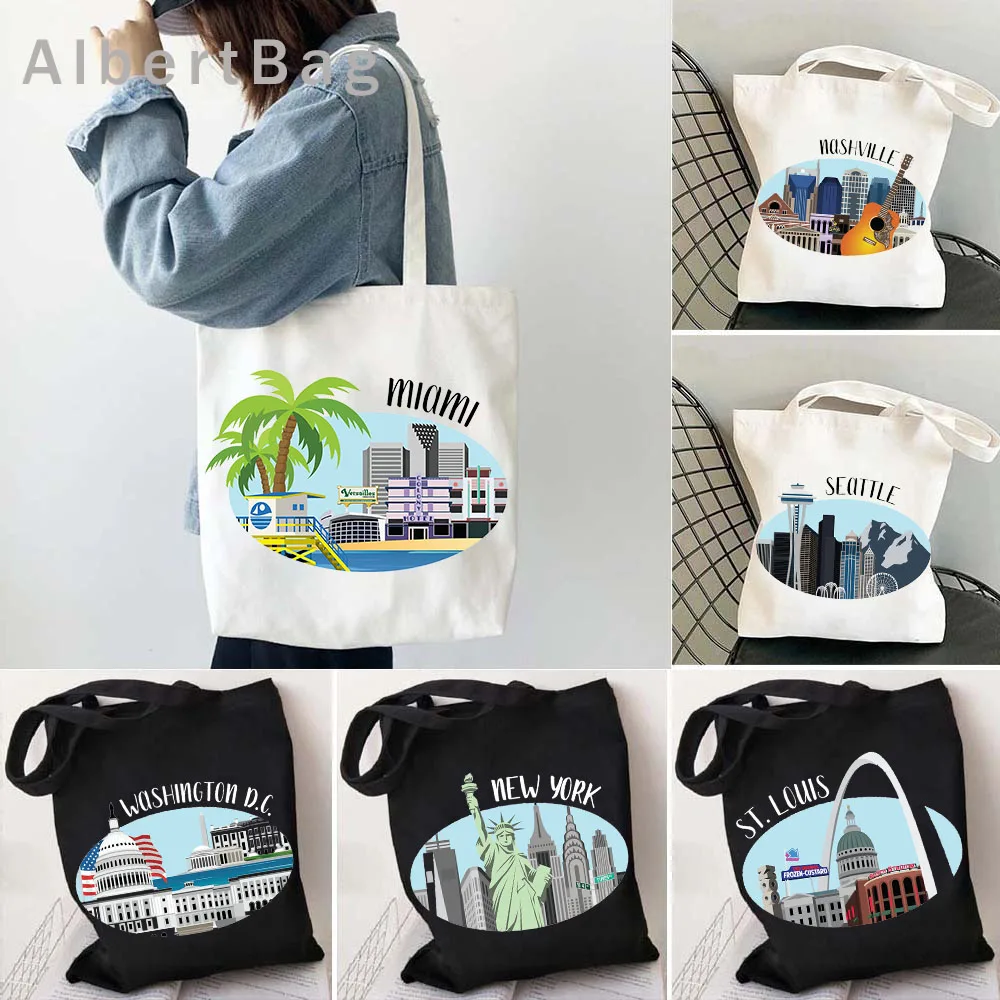 New York Leinwand Einkaufstasche st. Louis Seattle Miami Chicago Mailand Moskau Los Angeles Tajmahal San Francisco Niederlande Mädchen Handtasche