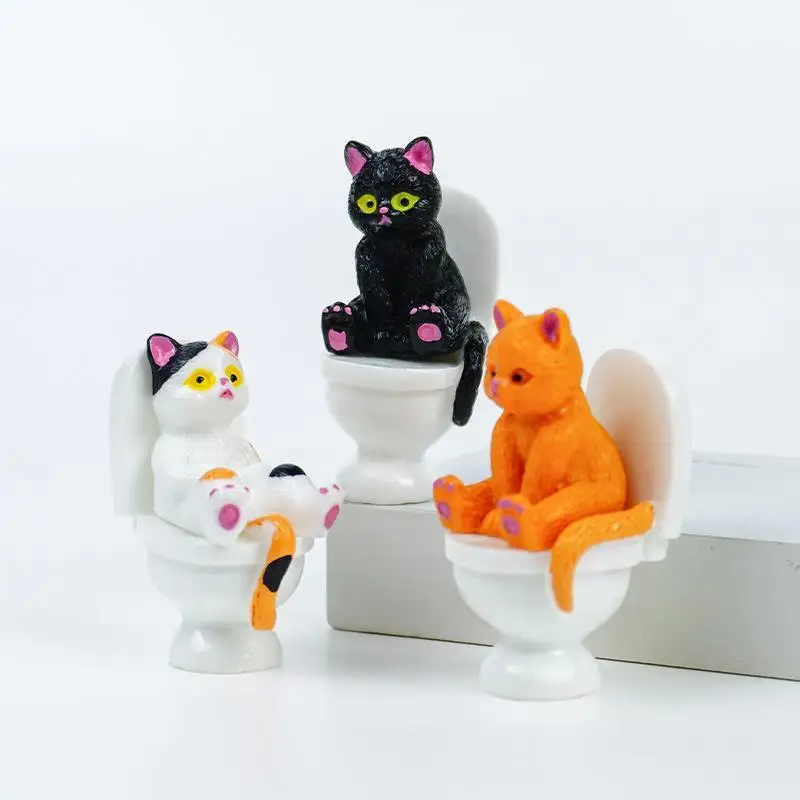 1/4/5 Pcs Resin Funny Toilet Cat Figurines Lovely Look Multiple Styles Perfect For Home Desktop Bathroom Decor