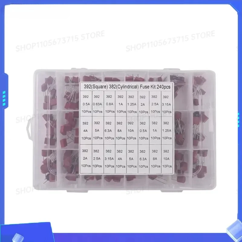 for 240pcs 392 Square 382 Round Fuse DIY Kit 0.5A to 10A Assorted Fuses for LCD TV Power Supply Repair Replacement