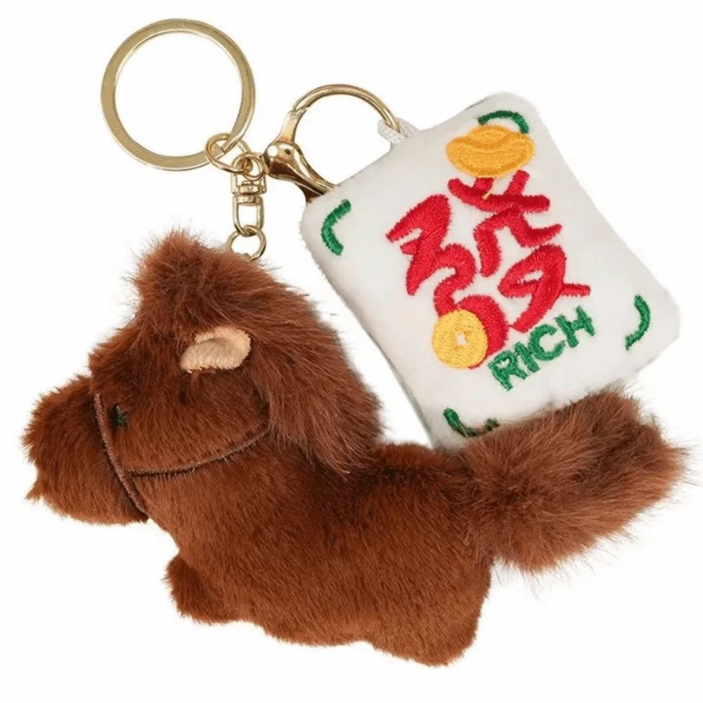 Mini Plush Horse Keychain Creative Mascot Dolls Stuffed Animal Fridge Magnet Chinese Style Magnetic