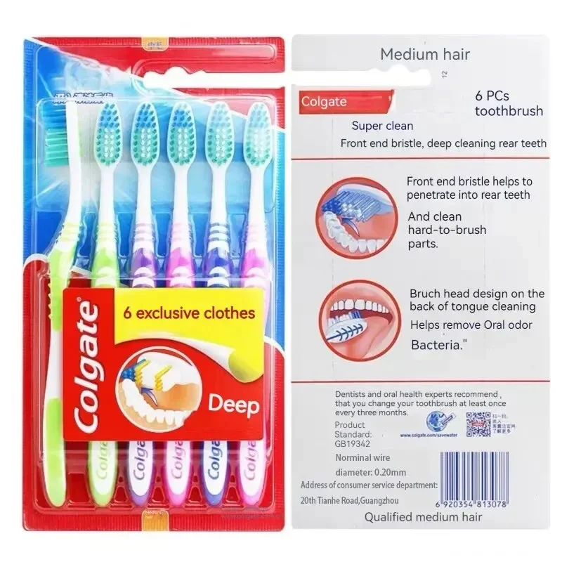 6-Pack Unisex Toothbrushes Soft & Medium Bristle Colgate-Style Ergonomic Handle Deep Cleaning Family & Travel Dental Care Set
