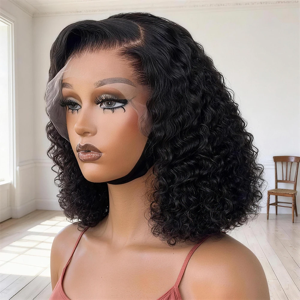 Perruques 7x5 sans colle vague profonde bob 100 % cheveux humains 13x4 HD dentelle frontale pour femmes noires, bouclées eau, densité 250, prêtes à porter