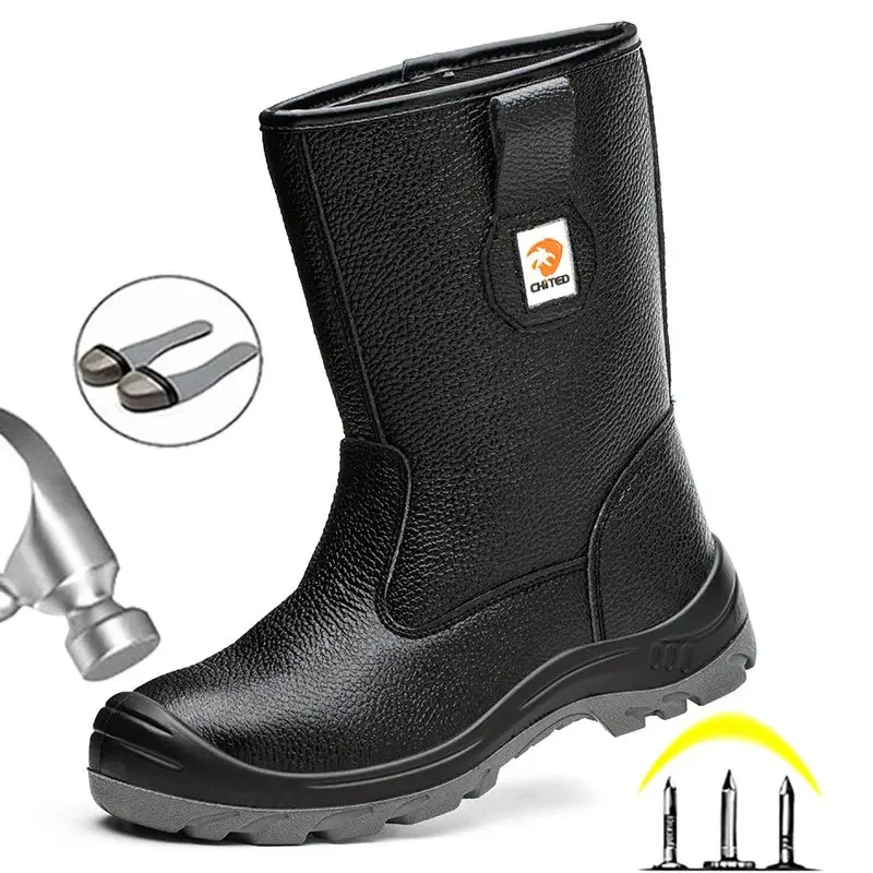 mens casual high steel toe caps safety boots soft leather working shoes worker tooling security boot long safe botas footwear