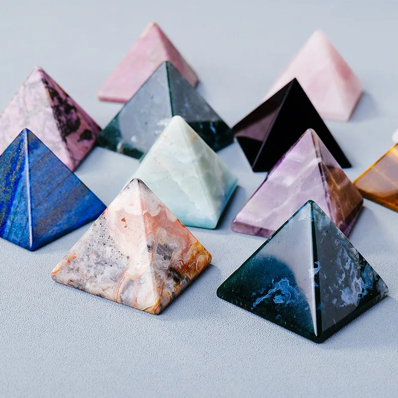 Natural Crystal 4cm Pyramid Rose Quartz  Yellow Tiger Eye Crystal Energy Tower Ornament Furniture Office Energy Decoration Gift