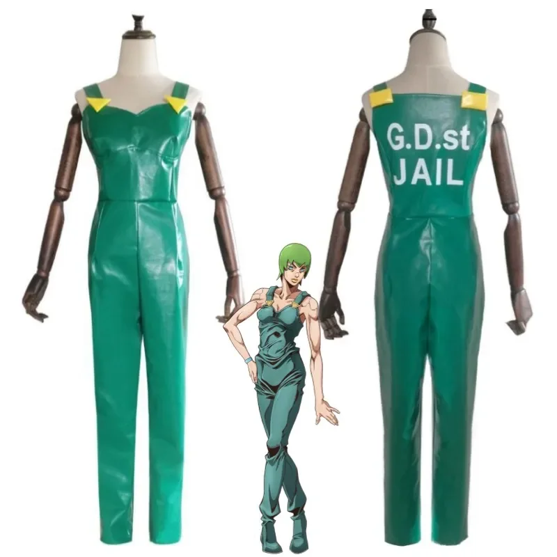 Anime Jojo’S Bizarre Adventure Stone Ocean Foo Fighters F·F FF Cosplay Costume Green Jumpsuit Overall Hallowen Role Play Suit