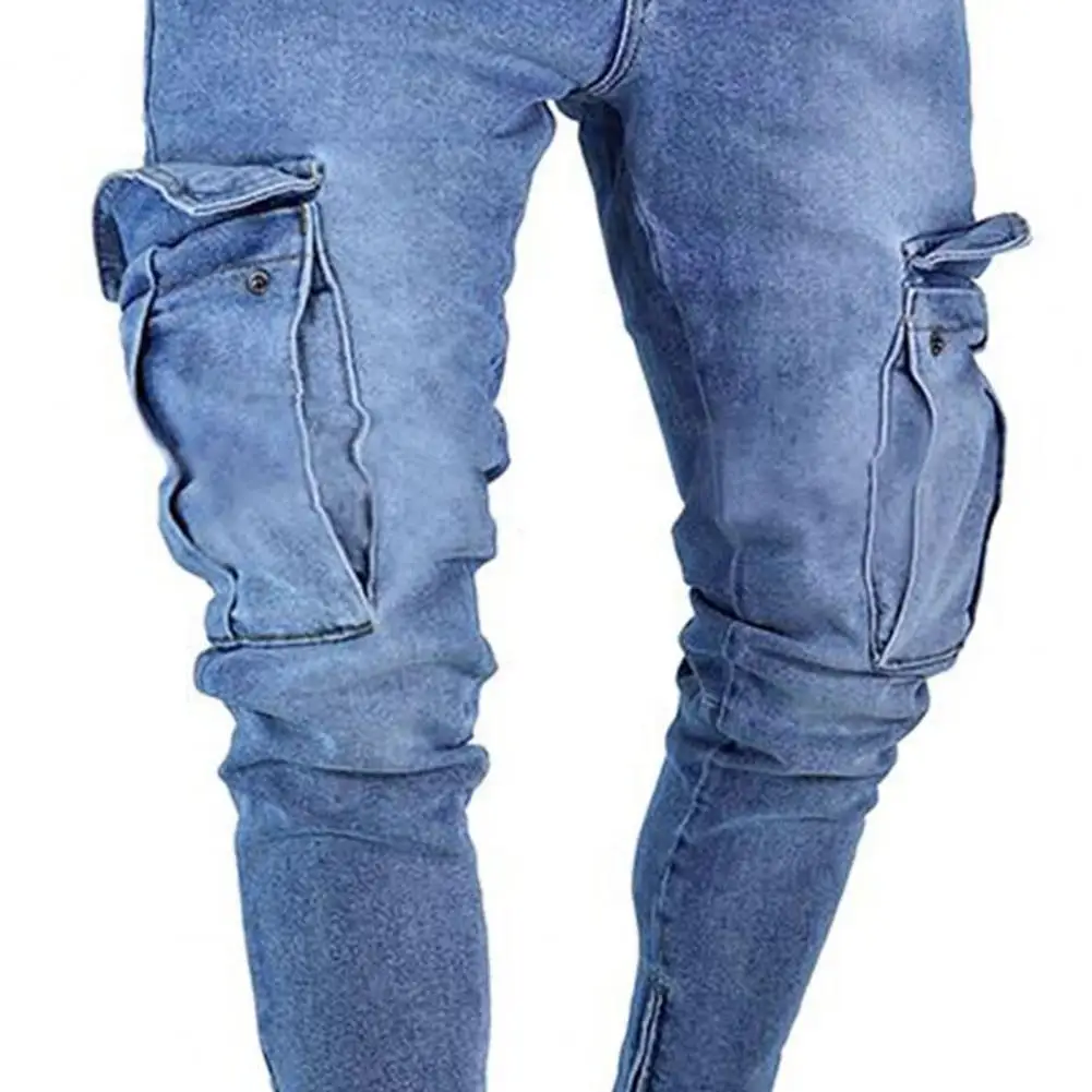 Männer Jeans Bleistift hose solide Jeans scheide mittlere Taille Reiß verschluss taschen Slim Fit knöchel lange High Street Stretch