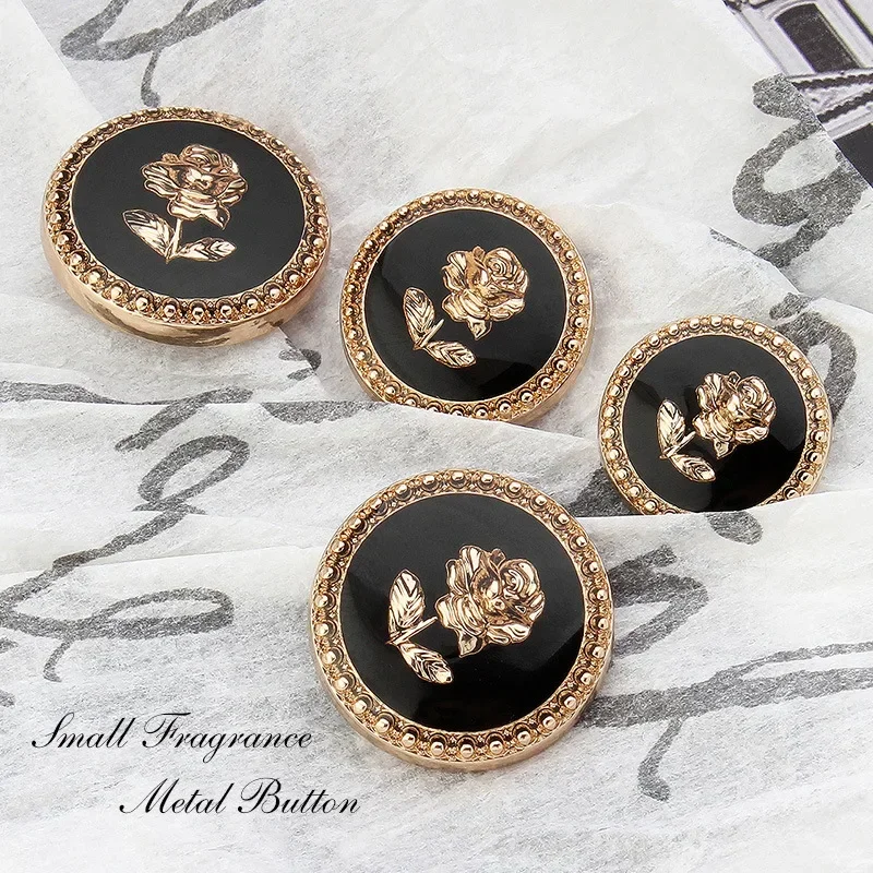 10PCS Zinc Alloy Shank Buttons Beautiful Rose Flower Round Metal Buttons Woman Apparel Accessories