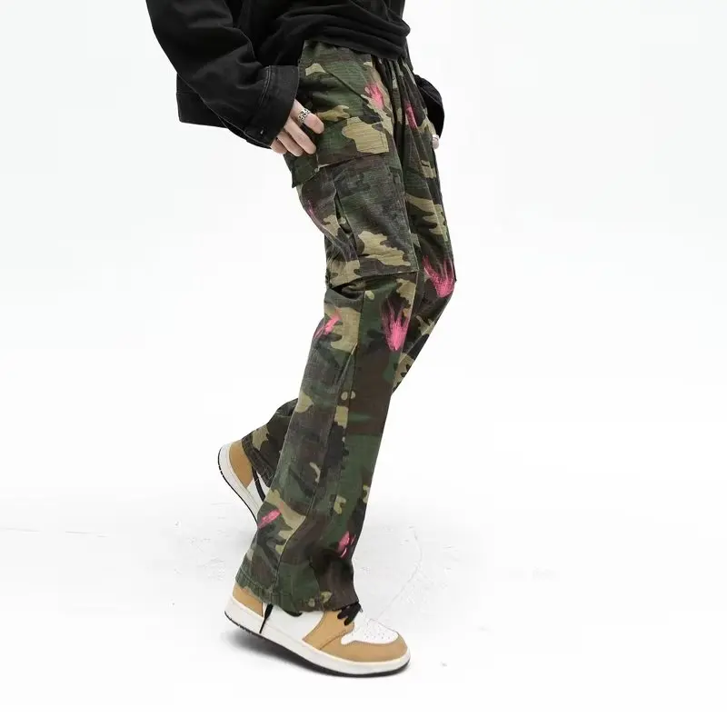 Hip Hop Camouflage splash ink Streetwear Loose Jeans for Men and Women Straight Pockets Retro Washed Baggy Denim Trousers 5027