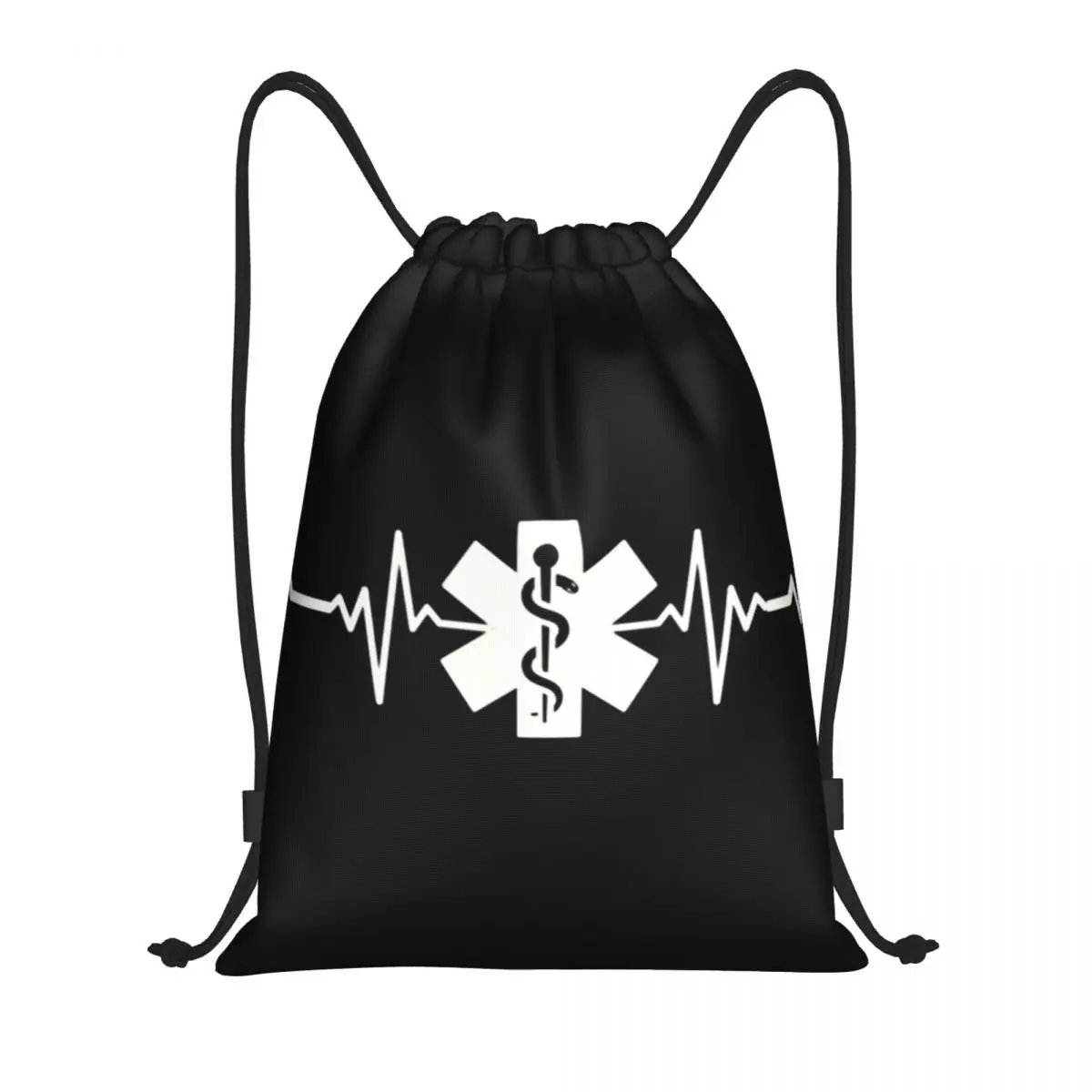 

Custom Star Of Life Heartbeat Drawstring Bag Men Women Lightweight Paramedic Emt Sports Gym Storage Backpack