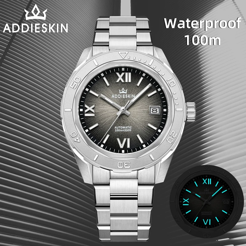 

ADDIESKIN Luxury Brand Men's Watches Automatic Miyota 9015 Mechanical Watch Sapphire 100m Waterproof BWG9 Super Luminous Watch