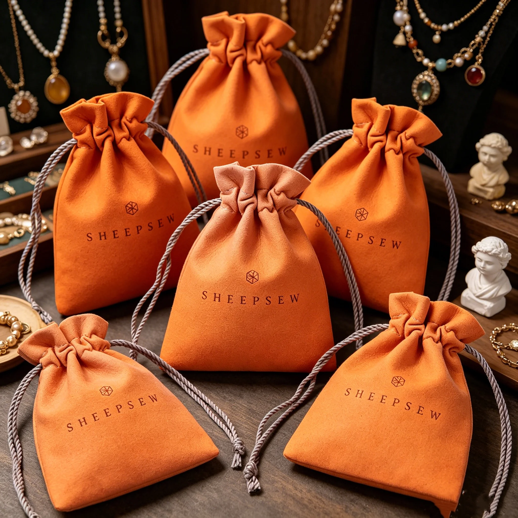 

SHEEPSEW Custom Microfiber Jewelry Packaging Bag Drawstring Pouch with logo