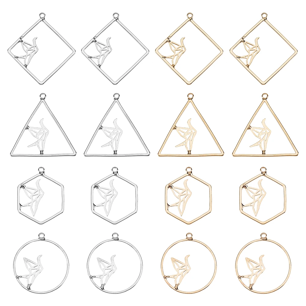 16Pcs Alloy Hollow Pendants with Paper Crane Mixed Color Alloy Open Bezel Charms Cranes Charms Pendant Jewelry Findings