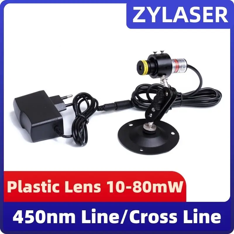 Plastic Lens 18X65mm Focusable 450nm Blue Line/Cross Line Laser Diode Module with Adapter&EU Holder for Positioning Cutting