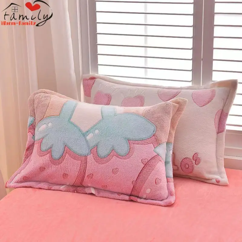 1/2pcs Cartoon Printed Plush Pillowcase 48*74cm Rectangle Sleeping Pillow Case Winter Warm Soft Flannel Pillow Covers Home Decor