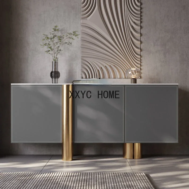 

Household Bedroom Dining Room Custom Storage Wall Light Luxury Stone Plate Saddle Leather Entrance Cabinet