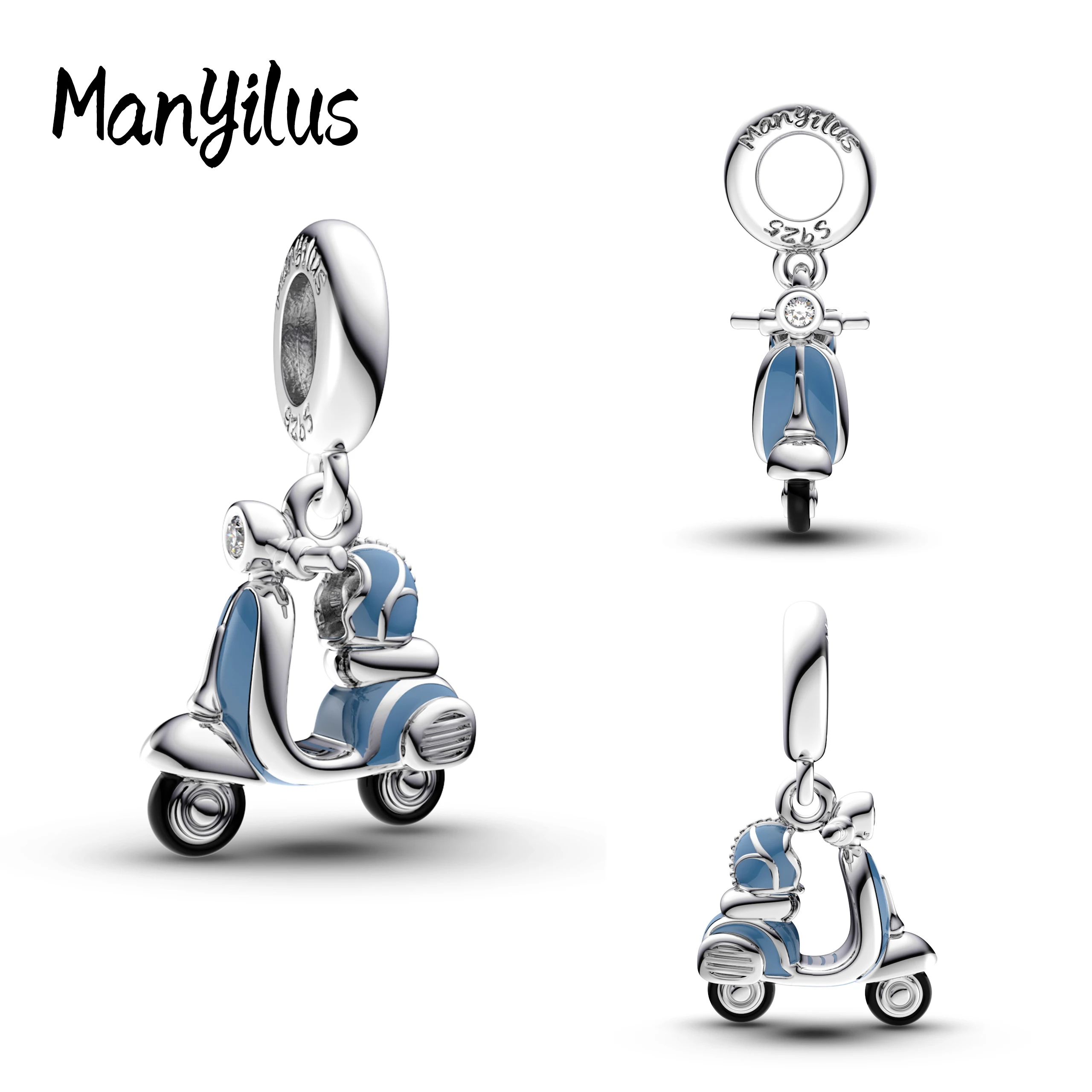 

Manyilus 2025 Hot Sale Blue Memory Motorcycle Charms S925 Sterling Silver Stitch Beads For Original 925 Bracelet Diy Jewelry