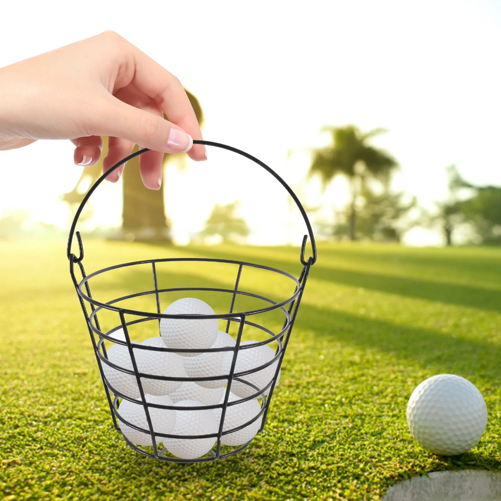 

2pcs Golfs Ball Basket Wrought Iron Storage Basket Outdoor Balls Container Large Capacity Metal Handle Dirt Leakage Carrying
