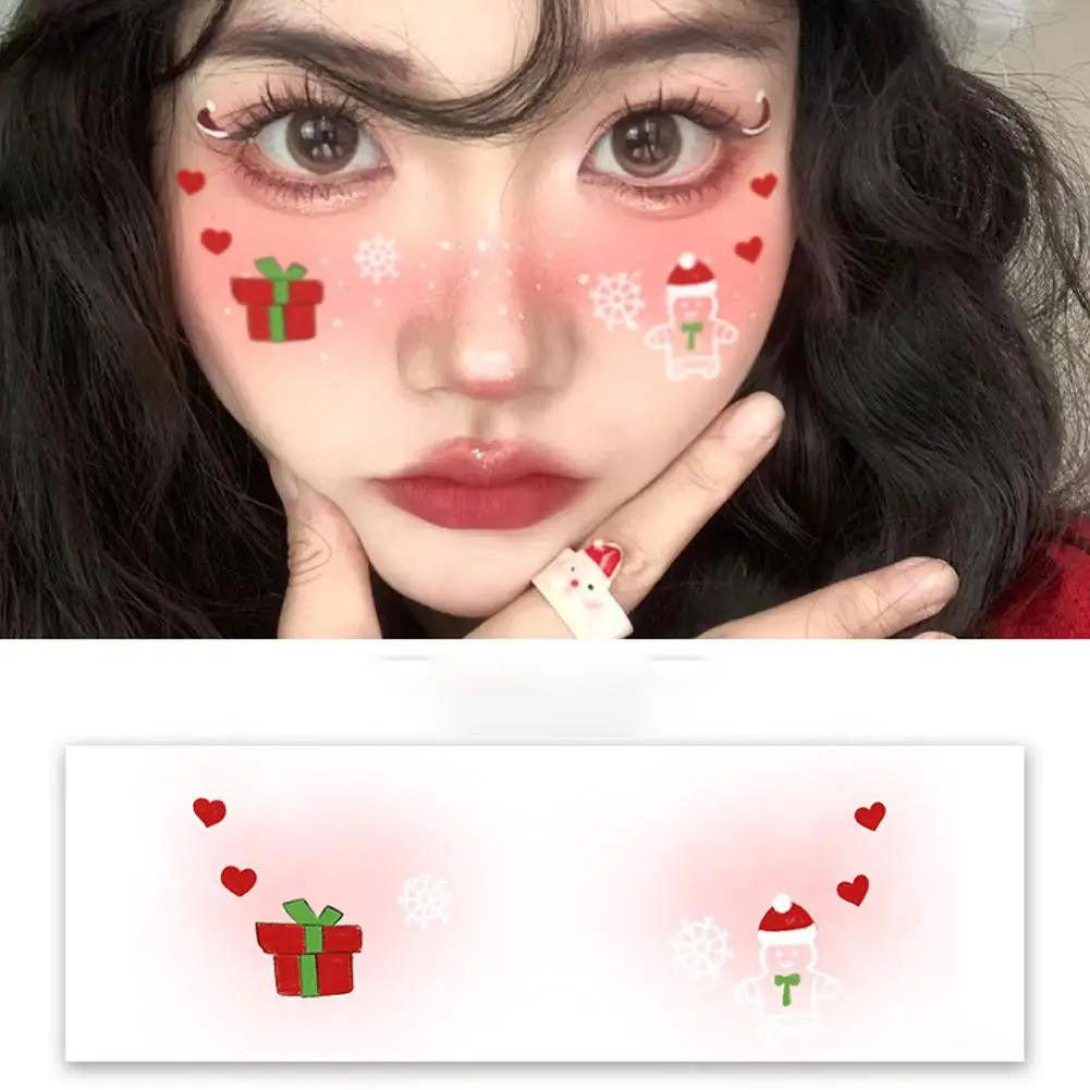 Christmas Makeup Face Stickers Disposable Tattoo Sticker Cute Xmas Tree Love Sweet Waterproof Korean Makeup Decorative Stickers