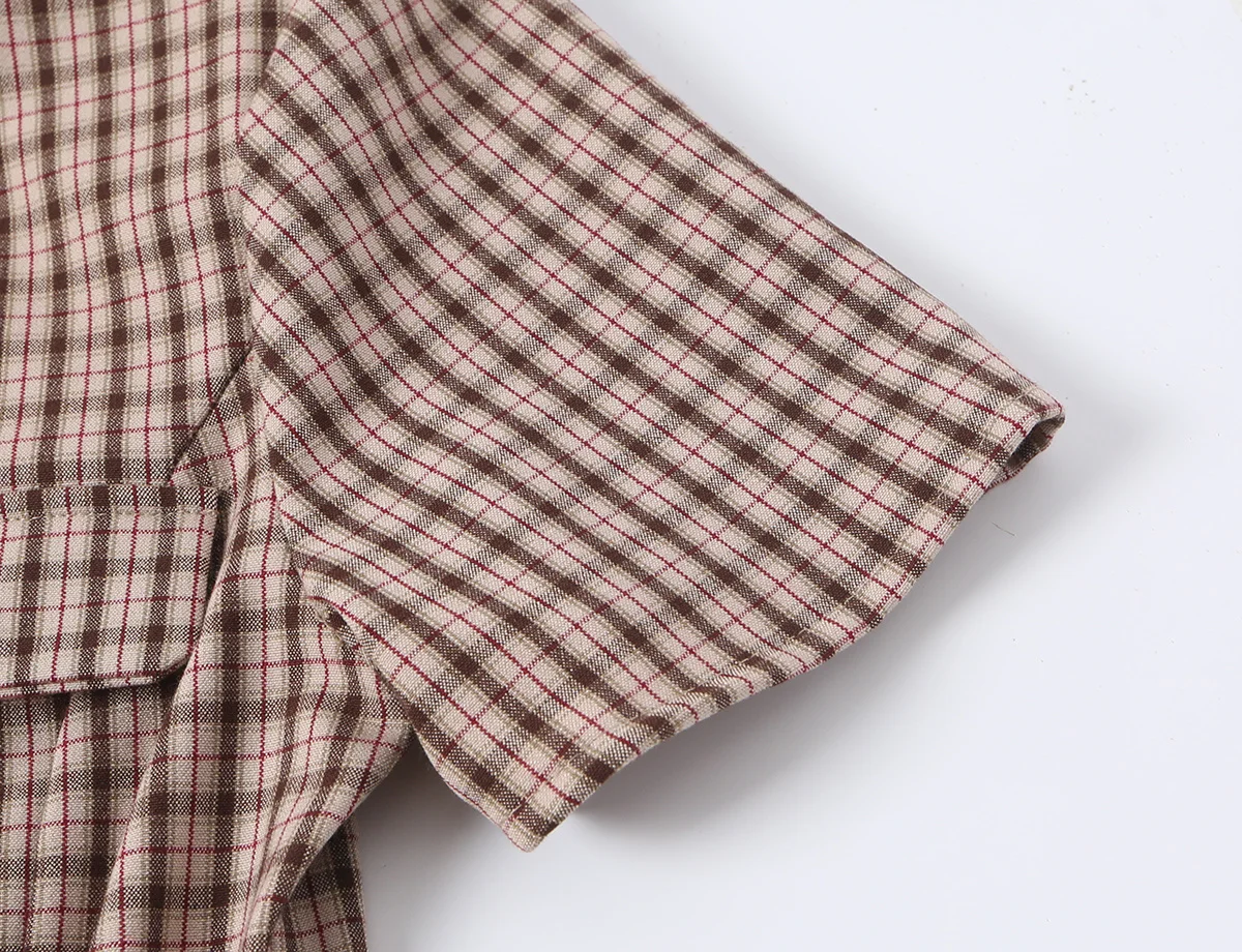 KONDALA Schickes Damen-Herbst-Freizeit-Karomuster-Anzug-Set, schmales Kurzarmhemd + gerade lange Hose mit Reißverschluss, modisch 2026, Vintage-Büro-Set – Detail 7