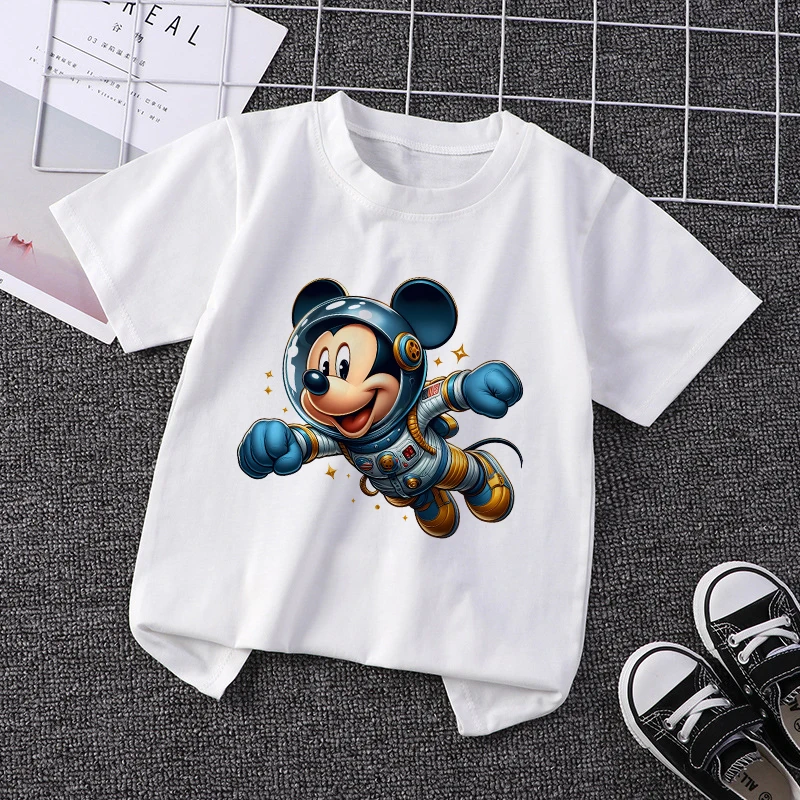 

Children T-shirt Mickey Minnie Mouse Spaceman Cartoons Clothes Kids Tees Shirts Top Kawaii Casual Clothing Boy Girl Short Sleeve