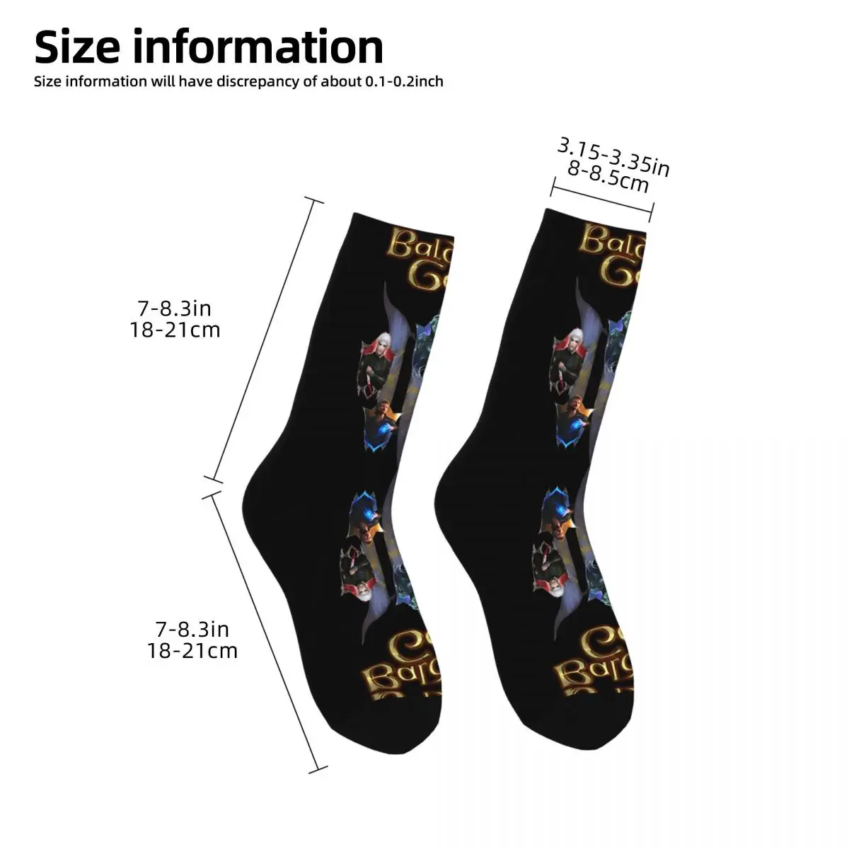 Chaussettes drôles avec logo Elin pour hommes, Hip Hop Harajuku Baldur's Gate, motif imprimé sans couture heureux, chaussettes d'équipage pour garçons, cadeau de nouveauté, 1 paire