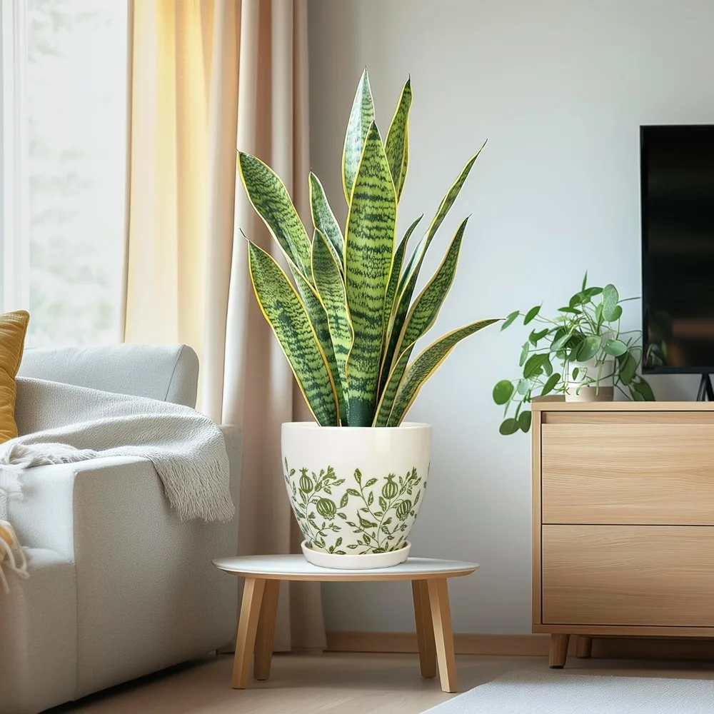 

8.2 Inch Ceramic Plant Pot with Drainage Hole & Saucer, White Flower Pot for Indoor Outdoor Plants, Home Garden Decor