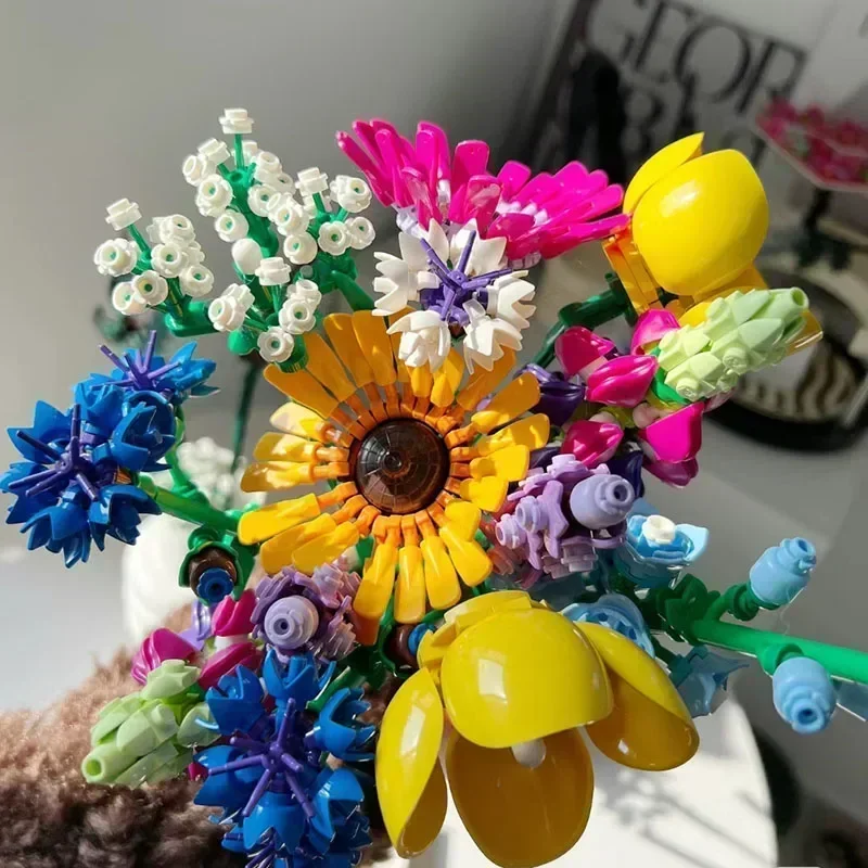 Romantic 10313 Wildflower Bouquet Flowers Building Blocks Creative Home Desk Plant Decoration Assemble Bricks Toys Gift For Girl