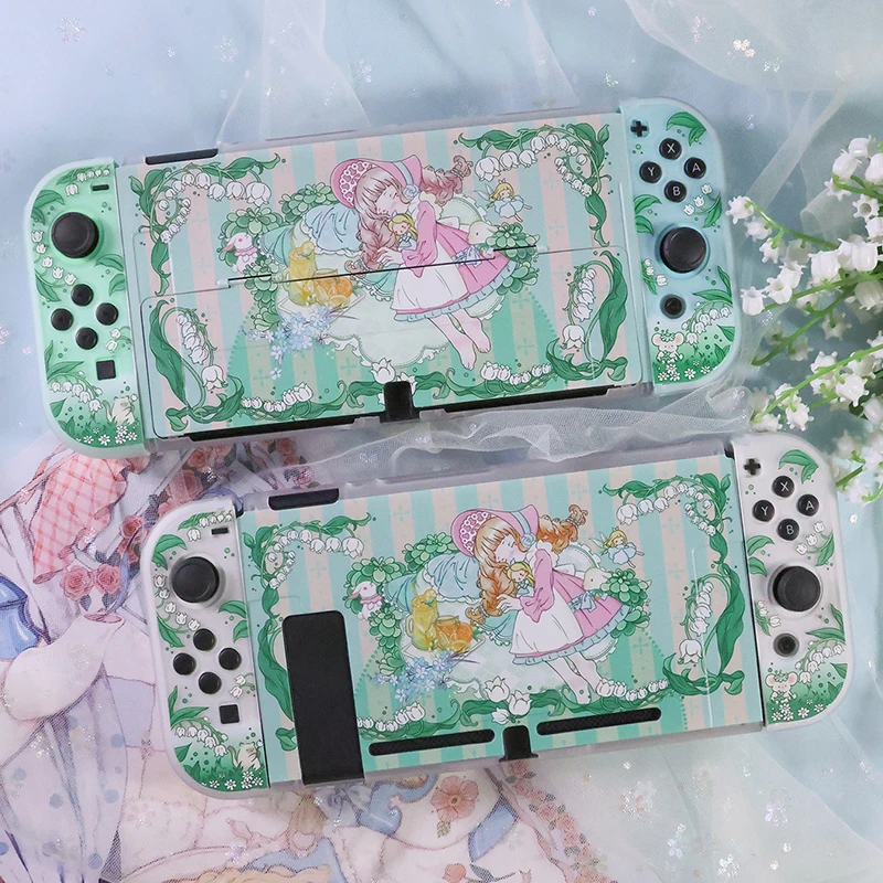 

Transparent Switch OLED Protective Shell Hard PC Cover Kawaii Flower Girls Protection Case For Nintendo Switch Accessories