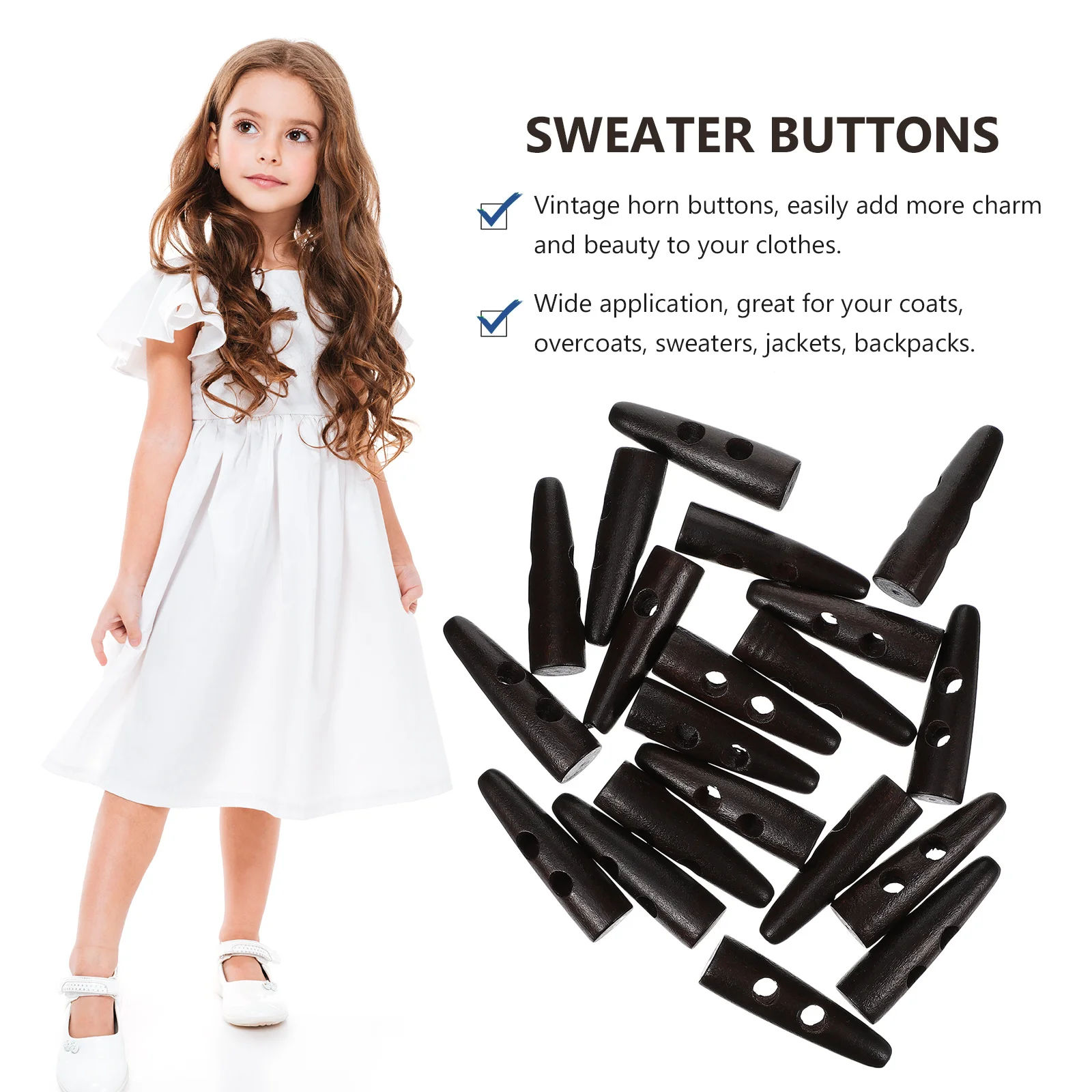 

20Pcs Wooden Horn Style Buttons Fashion Sewing Button Set for Sweater Coat Jacket DIY Clothing Decoration Replacement Use