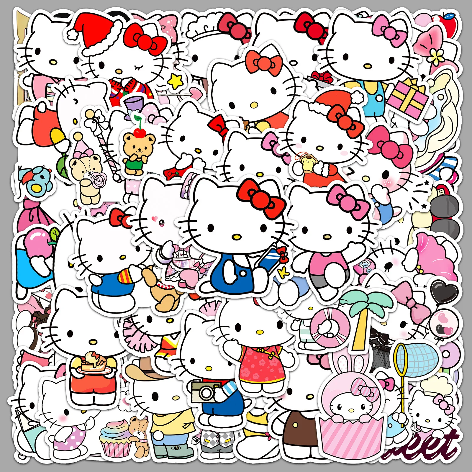 50PCS Kawaii Sanrio Hello Kitty Stickers Cartoon Decals DIY Phone Laptop Scrapbook Bike Stationery Decoration Graffiti Gift