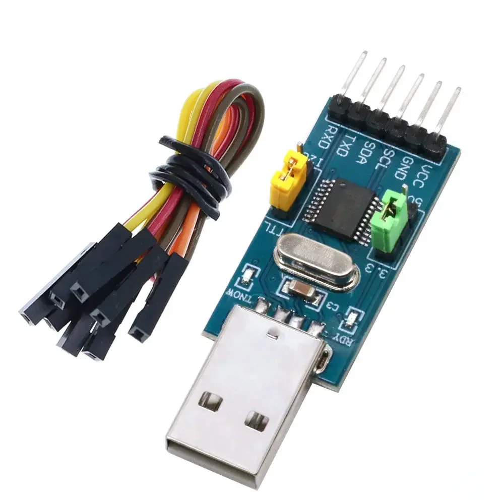 Dual-Mode CH341T USB Adapter Module - I2C/UART to TTL Converter with Auto Voltage Detection (3.3V/5V) for MCU Flashing